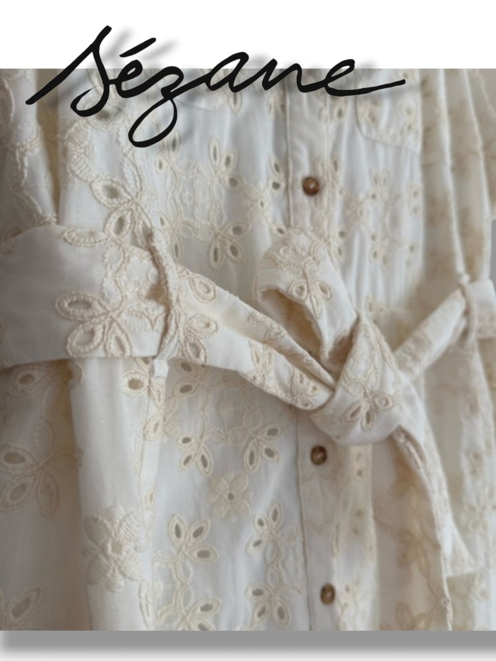 Sézane Adele Dress Embroidered Eyelet Organic Cotton Shirt Midi Dress FR46 US 14 - Picture 4 of 14